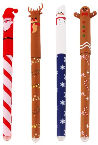 Weihnachtsstifte Kinder | Radierbarer Kugelschreiber Weihnachten, Weihnachtskugelschreiber mit Weihnachtsmann, Lebkuchenmann, Schneemann, Elch, Stifte Weihnachten für Studenten Schule Büro (C)