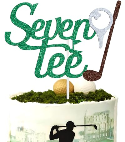 Golf Seven-tee Cake Topper, Golf 70th Birthday Decoration, Funny Golf Theme 70 Seventy Sign for Golfer Fans, 70th Birthday Party Decorations Supplies