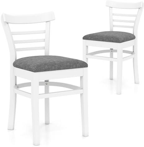 COSTWAY Esszimmerstühle 2er Set, Küchenstühle Holz, Esstisch Stühle mit gepolsterter Sitz, Holzstühle bis 180 kg belastbar, für Esszimmer, Küche (Weiß)