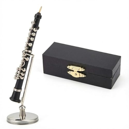 Mini Modelo de Oboe, Metal Adorno de Oboe con Soporte en Caja, Diseño Realista Sturdy, Regalos para jugadores de Instrumento para Escritorio Amantes de Música Decoración
