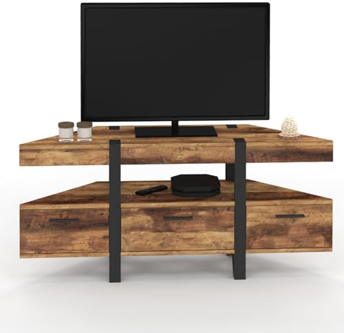 IDMarket - Meuble TV 110 cm d'angle Austria Bois Pied épingle avec tiroirs