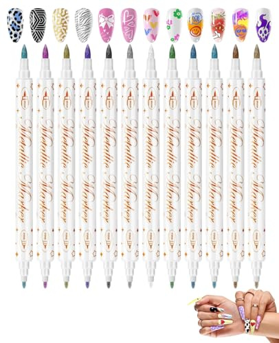 FunnAura 12 Pcs Nail Art Pens Set, 12 Colors Nail Art Marker, Diy Quick Waterproof Dry Nail Paint Pens
