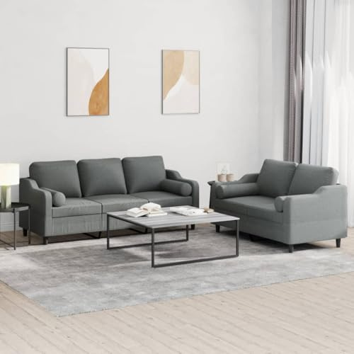 RMIHSJG 2-TLG. Sofagarnitur mit Kissen Dunkelgrau Stoff, Bequemes Sitzerlebnis mit Robustem Gestell, Atmungsaktive und Langlebige Polsterung für Wohnzimmer Dieses 2-teilige Sofaset