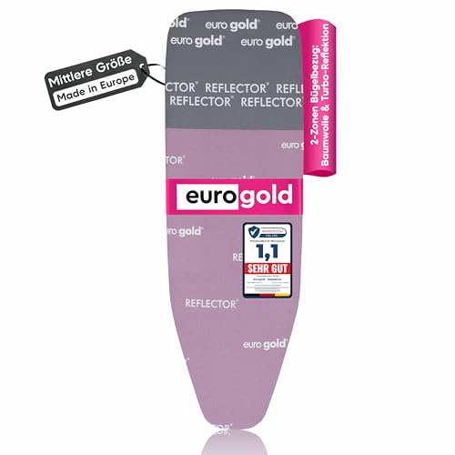 EUROGOLD Bügelbrettbezug für Dampfbügelstation 120x40 cm (für 120x38–42 cm) | wärmereflektierende Reflector-Zone, gepolstert, Rundum-Gummizug, für komfortables Bügeln (Paris Pink, Größe M)