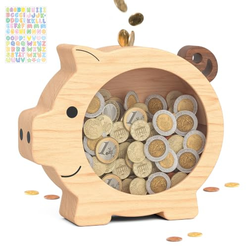 Summidate Personalisierte Spardose Kinder aus Holz mit Namen, Sparschwein Spardose Kinder, Geldspardose für Münzen & Geldscheine, Geschenk für Jungen Mädchen, Geburtstag, Einschulung, Taufgeschenk