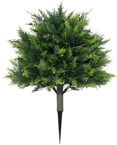 Packool 1 Pcs Outdoor Artificial Cedar Topiary Tree, Faux Evergreen Shrubs 17.7 in / 45 cm with 5.9 in / 15 cm Ground Insert, Lifelike Fake Bushes for Front Porch Decor, Indoor and Outdoor