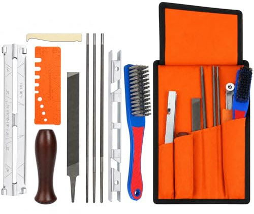 11pcs Chainsaw Sharpening Kit, Universal Chainsaw Field Sharpening Kit Chainsaw Sharpener Tools with 5/32 3/16 7/32 Round Files for Sharpening Chainsaw