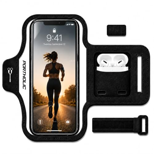 PORTHOLIC 2026 Running Armband Water Resistant Sports Phone Holder Case with Extension Strap,Card Slot Up to 6.9 Phone for iPhone 17/16/15/14/13 Plus Air Pro Max XR/XS