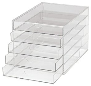 MAUL Schubladenbox A4 glasklar stapelbar für Ordnung | schneller Überblick durch klare Optik, 5 Fächer, rutschhemmende Standnoppen, platzsparend stapelbar, für Dokumente