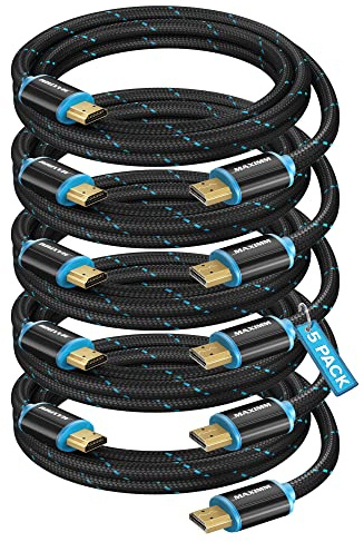 HDMI Cable 4K Ultra HD 4 Foot (5 Pack) Nylon Braided HDMI 2.0 Cable, High Speed 18Gbps 4K60Hz HDR, 3D, 2160p, 1080p, HDCP 2.2, ARC, HDMI Cables for Monitors, HDTV