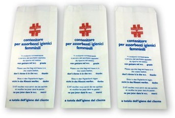 Unidades 100 Sobres para compresas higiénicas femeninas. Contenedores de papel politenato para baños. Bolsas higiénicas.