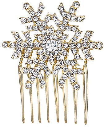 EVER FAITH® österreichischen Kristall Winter Schneeflocke Haarkamm Haarschmuck Clip - Silber-Ton (Klar Gold-Ton)