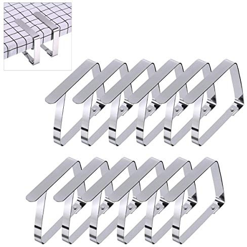 SCRENDY Outdoor Tablecloth Clips Large Table Cover Clamps for 2 Inch Thick Tables, Flexible Stainless Steel Picnic Table Cloth Clips Holders (12 pcs)