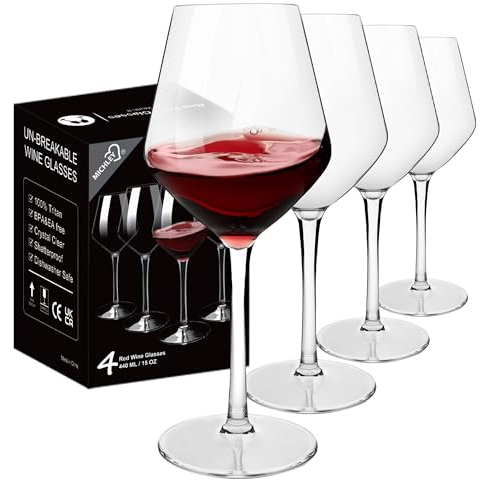 MICHLEY Bicchieri da vino infrangibili in 100% plastica Tritan, lavabili in lavastoviglie, 425 g, set da 4