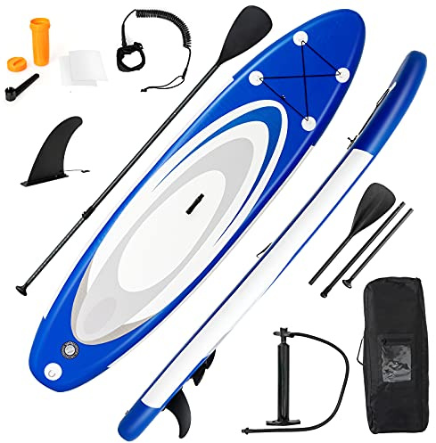 GYMAX Inflatable Stand Up Paddle Board, 6 SUP with Premium Complete Accessories, Backpack, Pump, Leash, Paddle & Removable Fins, Portable Stand Up Boat for All Skill Level