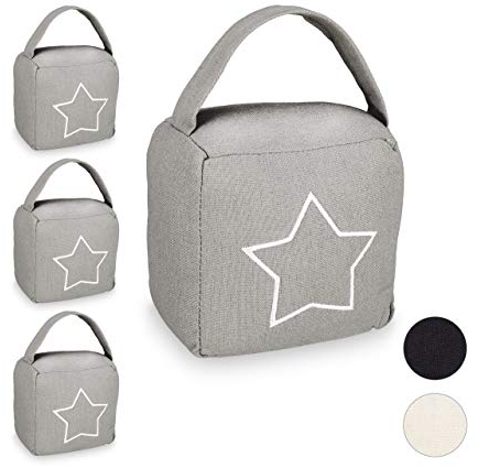 4x Fermaporta a Sacco, Blocca Porte e Finestre, Tessuto, Manico e Stella Decorativa, 18,5x14x10 cm, Grigio