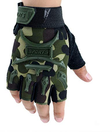 Long Keeper 4-9 Y Kids Half Finger Gloves Boys Girls Anti-slip Outdoor Sport Mittens (Camo, S)