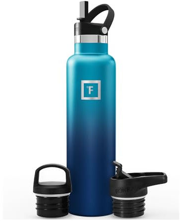 IRON °FLASK Insulated Water Bottle with Straw Lid Narrow - 710ml (3 Lids) - Cold 24hrs & Hot 12hrs Drinks - Double-Walled Stainless Steel Metal Leakproof Travel Sports Gym Camping & Hiking Flask