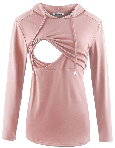 GINKANA Damen Still-Kapuzenpullover, Sweatshirt, Langarm, Stillen, Umstands-Top, Freizeitkleidung, dunkelrosa, XX-Large