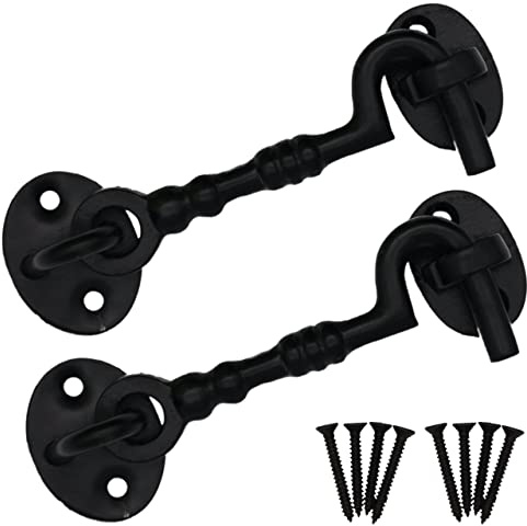 EAI Cabin Hook and Eye Latch - 100mm/4 Inch Black Gate & Door Catch & Fixings for Wooden Gates, Doors & Sheds - 2 Pack