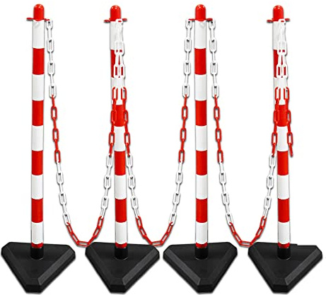 UvV Kettenständer-Set Lugano rot-weiß (Kettenständer mit 10m Kunststoffkette (6mm, rot/weiß) und Verbindungsglieder, Einhängehaken) (4 Pfosten)