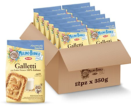 Mulino Bianco Biscotti Frollini Galletti, 12 Pack da 350 g con Latte Fresco 100% Italiano, Senza Olio di Palma, Colazione Ricca di Gusto