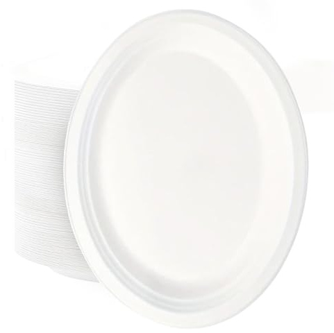 EcoWise Lot de 50 assiettes ovales solides et biodégradables super rigides 25,4 x 20,3 cm compostables pour anniversaire, Noël, barbecue