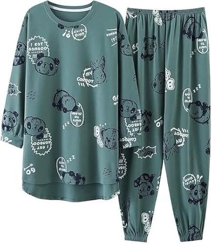 Camicia da Notte,Pigiama a Maniche Lunghe Set Cotone Pigiameria Grandi Vestiti Oversize per la casa Casual Women