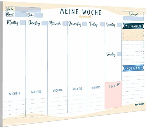 PACKLIST® Wochenplaner A4 Block Undatiert – Schreibtischplaner für 52 Wochen – Abreißblock mit To-Do-Liste, TOP 3 & Wochenziel – 100g Premium Papier – Plastikfrei & Geschenkfertig