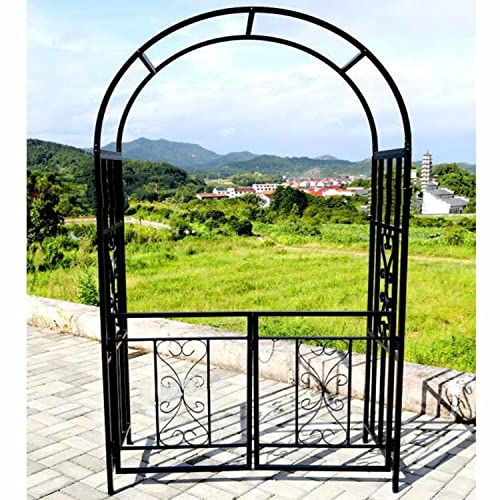 LYAH Gartentor Metall Rosenbogen Mit Tor Wetterfest Rosengestell 206cm Höhe × 114cm Breite Großes Rankgitter Rankhilfe Pergola Spalier Für Kletterpflanze, Garten Patio Eingang Weg Tür Dekorationen