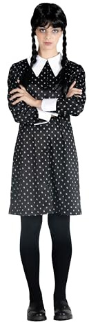 Ciao- mercoledì Addams Vestito Costume Travestimento Bambina Ragazza Originale Wednesday (Taglia M, 152 cm) con Parrucca, Colore Nero, Bianco