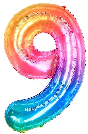 Ponmoo 40 Zoll Foil Luftballon Zahl 9 Neon Regenbogen (101cm), Helium oder Luft, Riesige Folienballons Nummer 0-100, Große Ballons für Hochzeitstag und Geburtstagsparty Ballon Dekoration