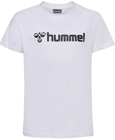 Hummel Mover Cotton T-Shirt S/S Kids - Sport Tshirt für Mädchen und Jungen, Unisex T Shirt mit Logo, Angenehm Weicher Stoff aus 100% Baumwolle, Casual & Basic Sportbekleidung, Weiss (1er Pack)