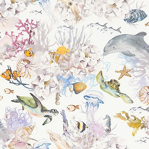 Rasch Papier Peint 301311 - Papier Intissé Clair avec Monde Sous-Marin Coloré et Poissons - Pour Chambre d'Enfant - 10,05 m x 0,53 m (L x l)