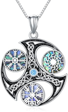 YAFEINI Wikinger Halskette Sterling Silver Kompass Amulett Anhänger Kette Nordische Schmuck für Herren Damen Schutz Amulett Mittelalter Halskette