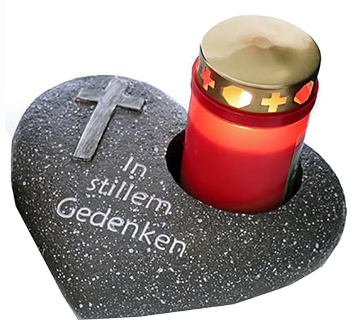 Grablichthalter in Herzform für Grablicht 15 x 15 cm (Herz ohne Grablicht In stillem Gedenken 19,5 x 17,5 cm)