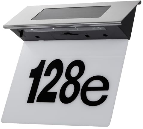 Maclean MCE423 Solar House Number Light Plexiglas: 17 x 13 cm House Number with LED Lighting Twilight Sensor IP44 60lm 1.5W Cool White 6000K Outdoor Wall Light