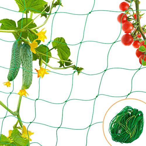 Ranknetz Gurken, Fläche 15m² Rankhilfe Gurken Ranknetz mit 50 Kabelbindern, 5 x 3m Rankhilfen Tomaten Gitter Netz für Kletterpflanzen Pflanzennetz mit Großer Maschenweite für Garten und Gewächshaus