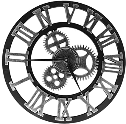 MAGICLULU Industrielle Wanduhr Im Retro-Stil Mit Mechanischem -Design Silber Geräuschlos Dekorative Uhr Für Wohnzimmer Schlafzimmer Und Küche Ohne Batterie