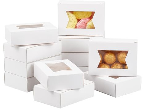 NBEADS 25 Stück Papierboxen Mit Fenster, 9.5x7x2.8cm Faltbare Papierschachteln Aus Kraftpapier Geschenkboxen Mit Sichtbarem Unregelmäßigem Fenster Für Präsentation von Hochzeitsgeschenken, Weiß