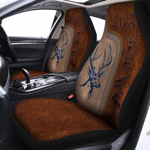 2 Stücke Auto-Zubehör Jagd Auf Hirschbock, Liebevolles Ledermuster Autositz Schonbezug Universell Passende Auto Sitzbezüge 52X138Cm Für Wohnmobil, Wagen, Anhänger