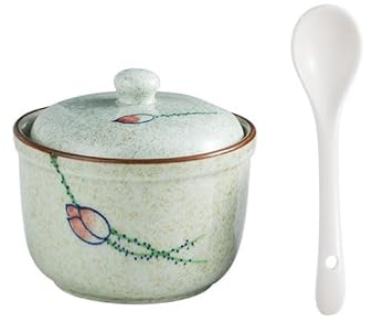 UIOPPOI Sucrier rétro Japonais avec Couvercle, Pot à épices en céramique Peint à la Main, Cave à sel, Pot à Sucre, récipient à Condiments pour la Cuisine de la Maison 330ML/11OZ E