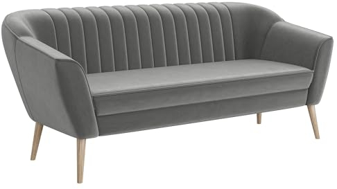 MEBLINI Mini Sofa 3-Sitzer für Wohnzimmer - Mini Lounge für DREI Personen - Küchensofa - Sofa Klein - KAIA - 3 - Hellgrau Samt