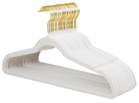 ManGotree Velvet Hangers with 360° Swivel Gold Hook, Non-Slip Felt Suit Hangers, Ultra-thin Space Saving Coat Clothes Hangers for Coat, Suits, Shirt, Dress, Pants (22 Pack, White)