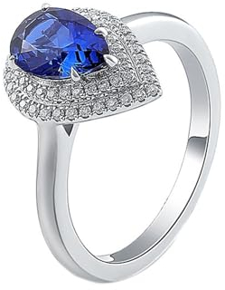Epinki Echte Goldschmuck, Weißgold Au375 Ringe, Klassiker Verlobungsring mit Tropfen 2ct Labor Erstellt Saphir Blau, 18K Partnerringe Antragsring Gr.53 (16.9)