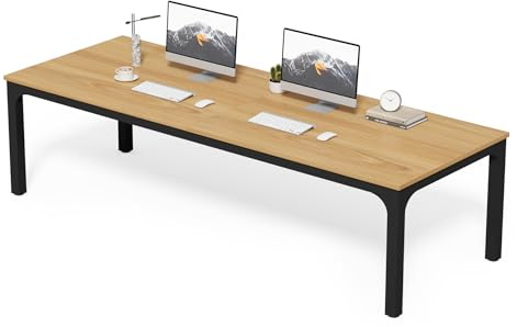 LITTLE TREE Two Person Desk, 78.7 Inches Extra Long Computer Desk, Wooden Large Office Desks with Strong Metal Legs, Double Desk for 2 People, Writing Study Table for Home Office, Natural & Black