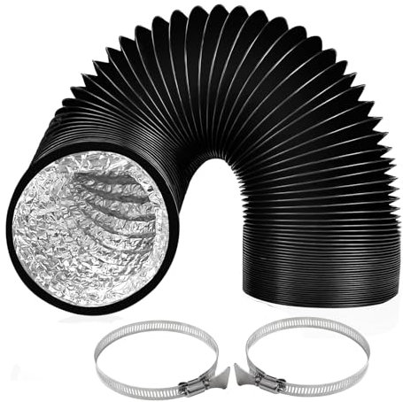 ZIGefofo Tuyau d'évacuation 125 mm Longueur 6 m Noir Gaine Ventilation en Aluminium Tuyau D'évacuation D'air avec 2 Colliers de Serrage en Acier pour Climatisation Déshumidificateur Extracteur