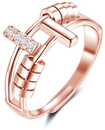 Glintara Ångestring, silver, öppen justerbar anti-stressring, 925 sterlingsilver stressring, oändlighet spring fidgetring, anti-ångest dekompressionsring med pärlor stämningsring mot stress,