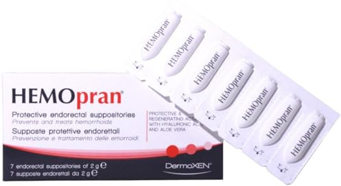 DERMOXEN HEMOPRAN skyddande suppositorier med hyaluronsyra 7 st | Med aloe vera | Skyddande och återfuktande formula | Stödjer komfort i analområdet | Passar gravida och ammande