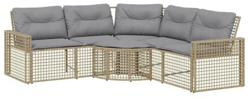 vidaXL Gartensofa in L-Form, Ecksofa mit Kissen Fußbank, Sitzgruppe für Garten Terrasse Balkon, Gartenmöbel Sofagarnitur, Beige Poly Rattan